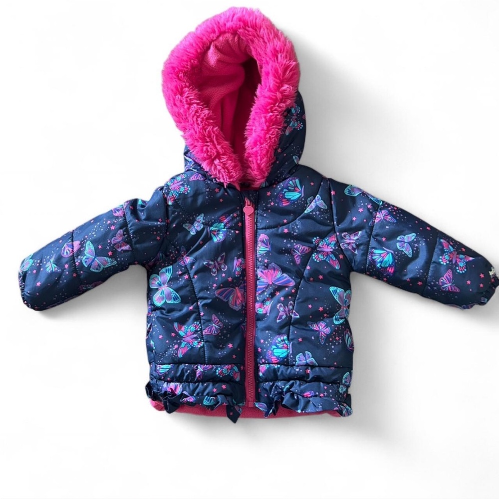 London Fog Butterfly Print Baby Girl Winter Coat